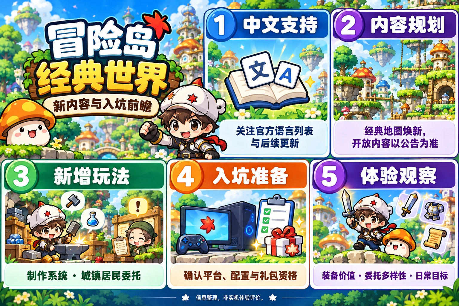 冒险岛经典世界前瞻信息图:中文支持、内容规划、新增玩法、入坑准备与体验观察